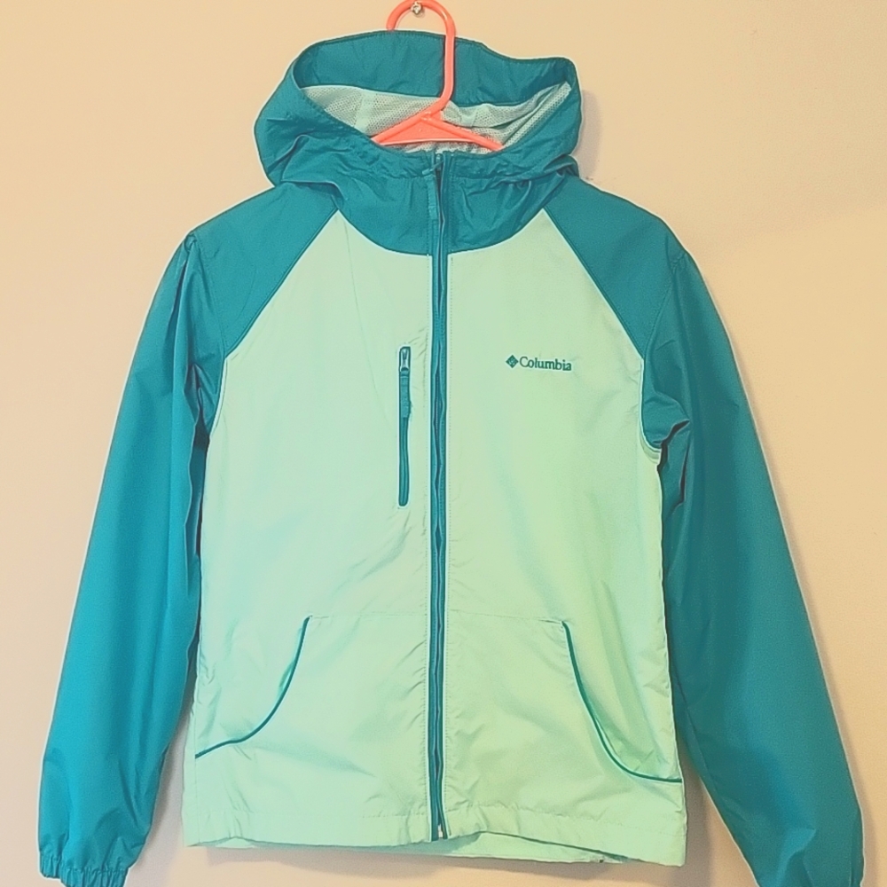 Columbia Teal/Light Blue Girls Windbreaker, Size 14/16